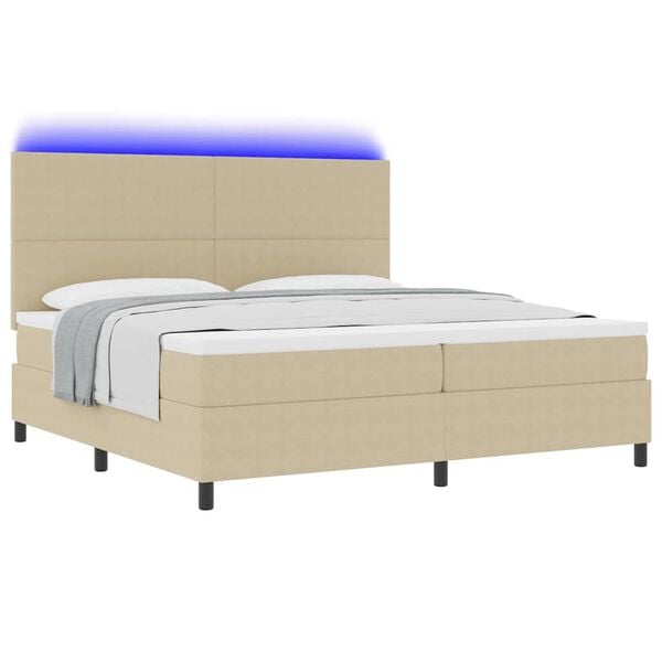 vidaXL Cama Box Spring LED Gris claro y . 200 x 200 cm Tela de Pana