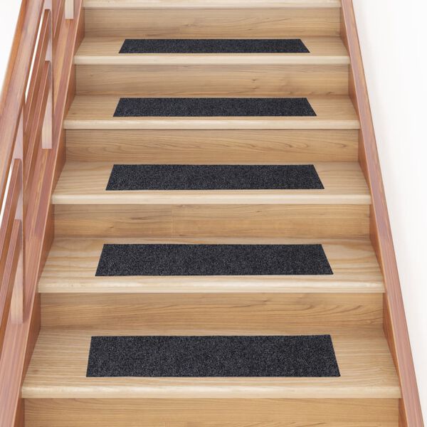 vidaXL Felpudos autoadhesivos para escaleras, 15 unidades, 76 x 20 cm, gris oscuro, rectangulares
