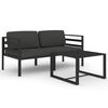 vidaXL Set muebles de jard&iacute;n 3 pzas y cojines aluminio gris antracita