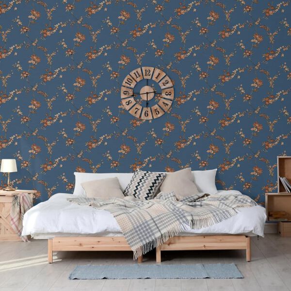 DUTCH WALLCOVERINGS Papel pintado Flower azul oscuro y bronce
