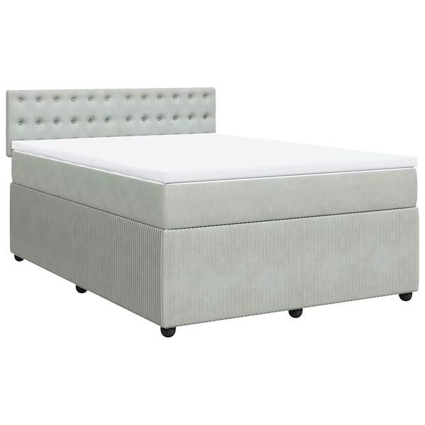 vidaXL Cama box spring con colch&oacute;n terciopelo gris claro 160x200 cm