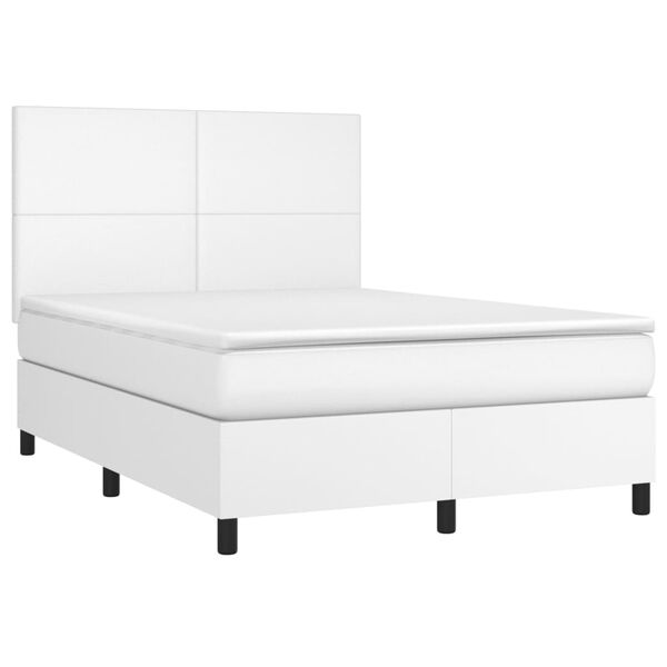 vidaXL Cama box spring con colch&oacute;n cuero sint&eacute;tico blanco 140x190 cm