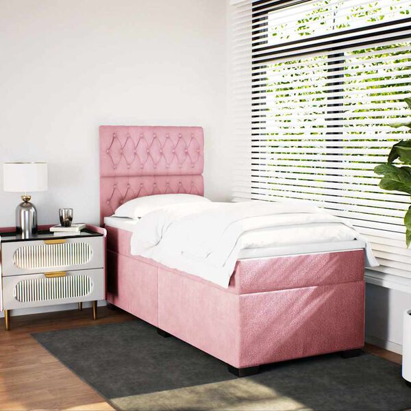 vidaXL Cama box spring con colch&oacute;n terciopelo rosa 80x200 cm