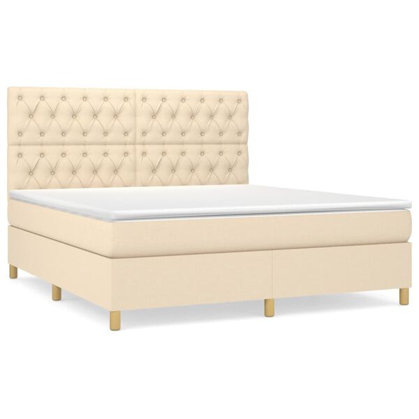 vidaXL Cama box spring con colch&oacute;n tela color crema 160x200 cm