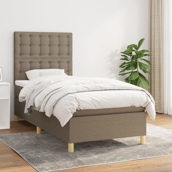 vidaXL Cama box spring con colch&oacute;n tela gris taupe 90x190 cm