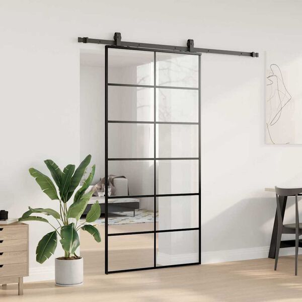 vidaXL Puerta corredera con herrajes negro 102x205 cm ESG vidrio