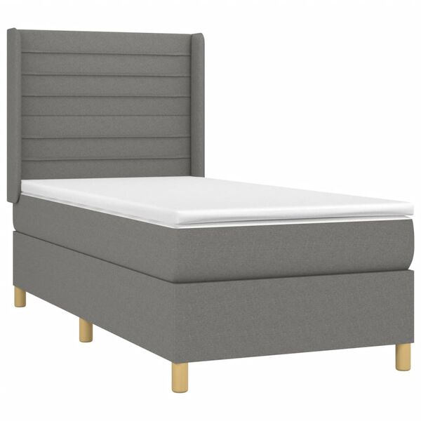 vidaXL Cama box spring colch&oacute;n y luces LED tela gris oscuro 90x200 cm