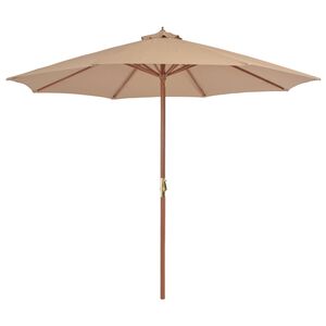 vidaXL Sombrilla de jard&iacute;n con palo de madera gris taupe 300 cm