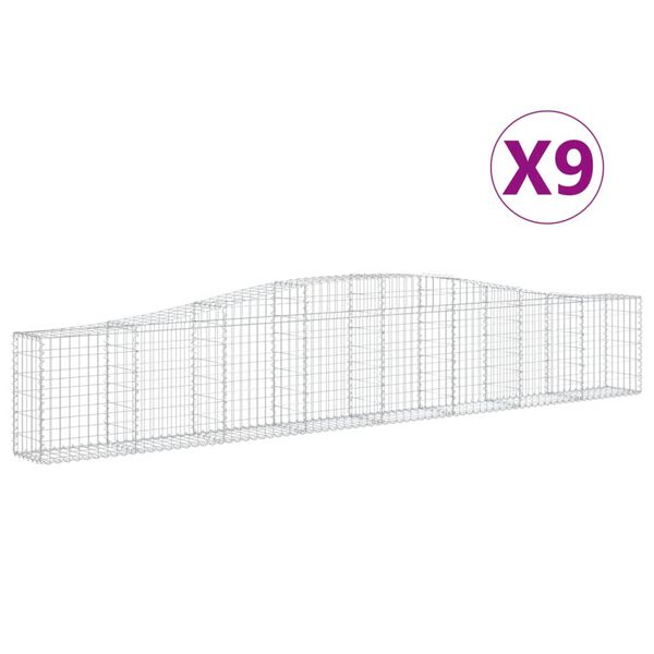 vidaXL Cestas de gaviones 9 uds forma de arco hierro 400x30x60/80 cm