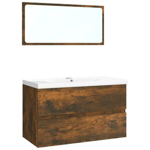 vidaXL Set de muebles de ba&ntilde;o madera contrachapada color roble ahumado