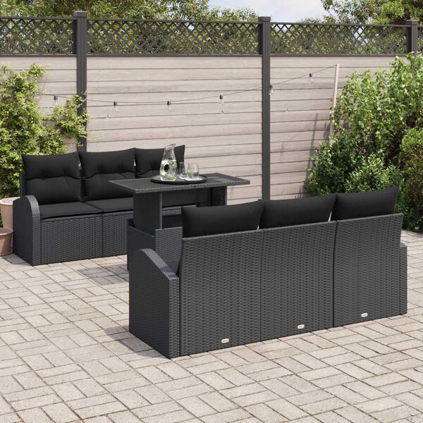 vidaXL Conjunto de sof&aacute; de jard&iacute;n 7 pcs Negro Rattan de Poli&eacute;ster
