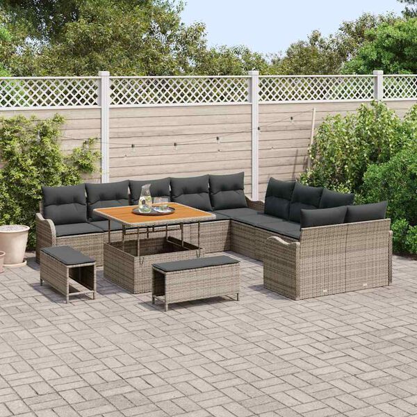 vidaXL Conjunto de sof&aacute; de jard&iacute;n 13 pcs Gris rat&aacute;n sint&eacute;tico