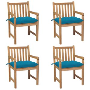 vidaXL Sillas de jard&iacute;n con cojines 4 uds madera de teca azul claro