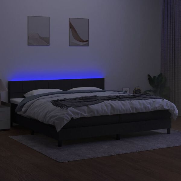 vidaXL Cama box spring colch&oacute;n y luces LED tela negro 200x200 cm