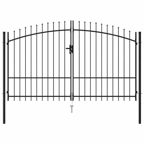 vidaXL Cancela de valla doble puerta con puntas acero negro 299,5x224,5 cm