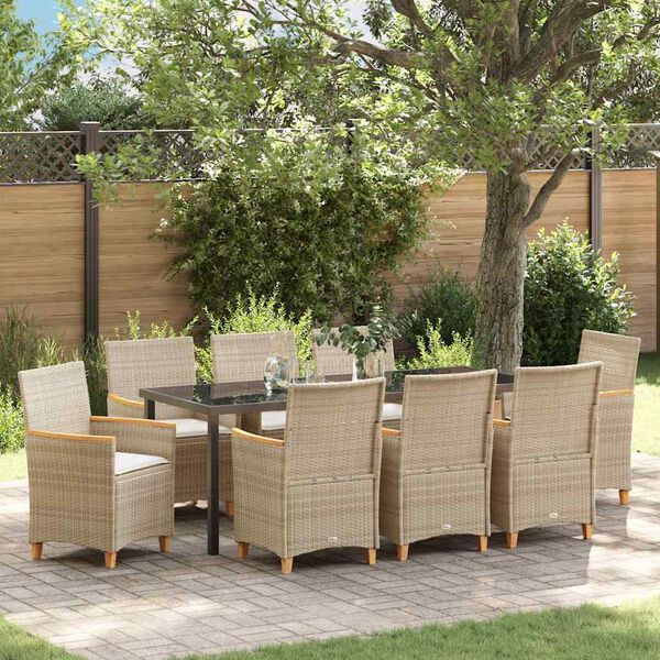 vidaXL Conjunto de Comedor de Jard&iacute;n 9 pcs Beige rat&aacute;n sint&eacute;tico