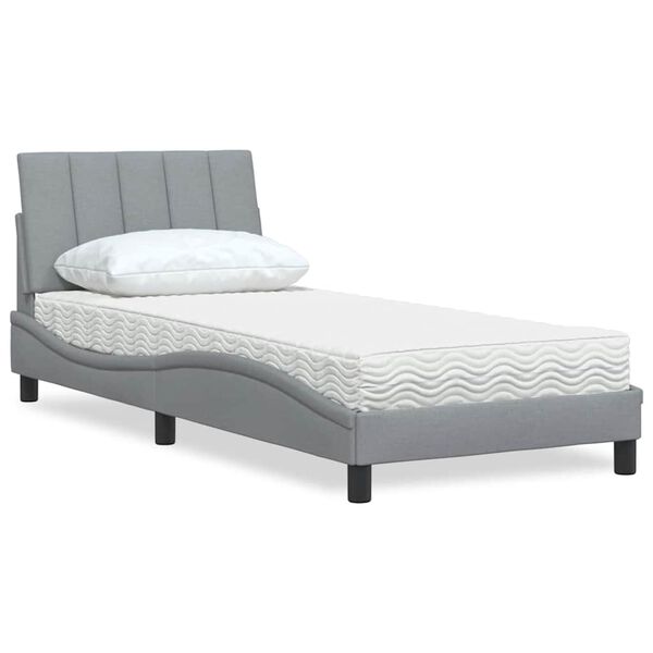 vidaXL Cama con colch&oacute;n Hanko tela gris claro 90x200 cm