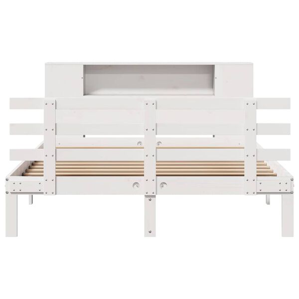 vidaXL Cama con estantería sin colchón madera maciza blanca 135x190 cm