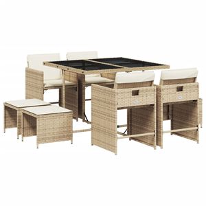 vidaXL Set comedor de jard&iacute;n 9 pzas con cojines rat&aacute;n sint&eacute;tico beige