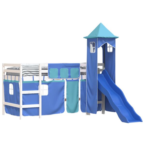 vidaXL Cama alta para ni&ntilde;os con torre madera pino azul 90x200 cm