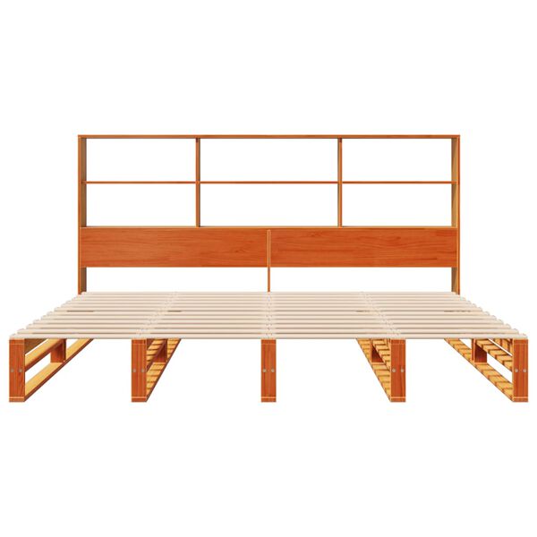 vidaXL Cama con estanter&iacute;a sin colch&oacute;n madera maciza marr&oacute;n 200x200 cm