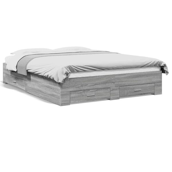 vidaXL Cama con cajones madera ingeniería gris Sonoma 150x200 cm