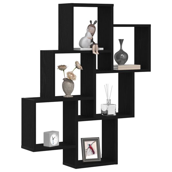 vidaXL Estante de pared con estante Roble Negro 78 x 15 x 92 cm