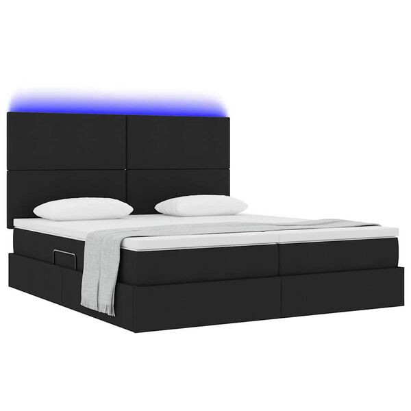 vidaXL Cama con tira de luces LED con cabecera Negro 180 x 200 cm tela