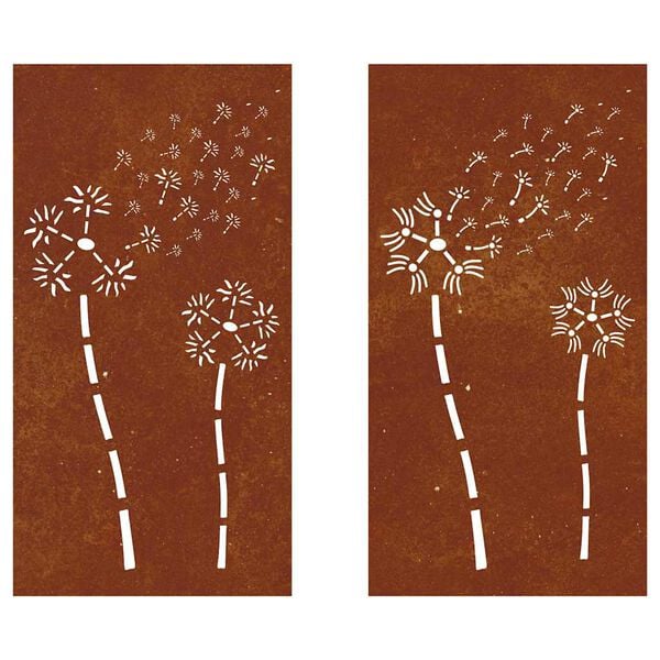 vidaXL Adorno pared jard&iacute;n 2 uds acero corten dise&ntilde;o flores 105x55 cm