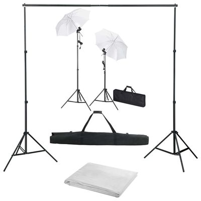 vidaXL Kit estudio fotográfico con telón de fondo, lámparas y paraguas