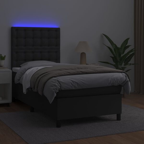 vidaXL Cama box spring y colch&oacute;n LED cuero sint&eacute;tico negro 90x190 cm