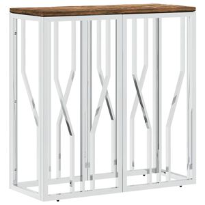 vidaXL Mesa consola acero inoxidable madera maciza reciclada plateada