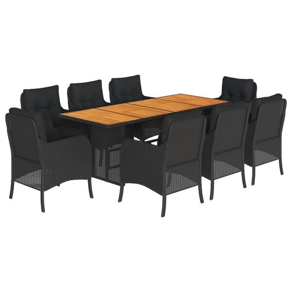 vidaXL Set de comedor de jard&iacute;n 9 pzas y cojines rat&aacute;n sint&eacute;tico negro