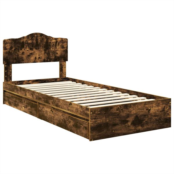 vidaXL Cama con almacenamiento con cabecera Roble ahumado 70 x 190 cm