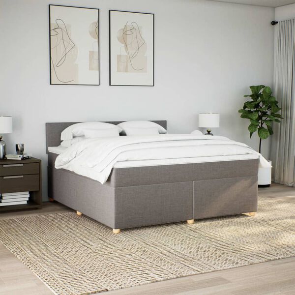 vidaXL Cama box spring con colch&oacute;n tela gris taupe 180x200 cm