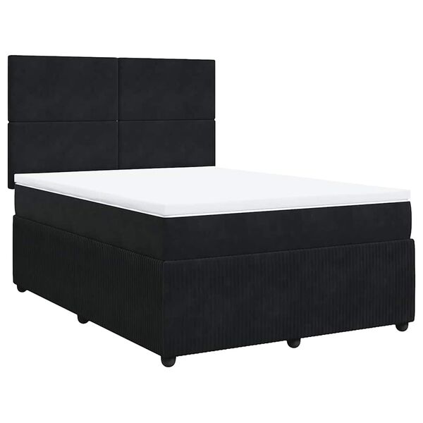 vidaXL Cama box spring con colch&oacute;n terciopelo negro 160x200 cm