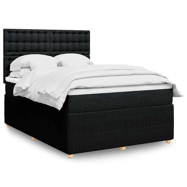 vidaXL Cama box spring con colch&oacute;n tela negro 140x200 cm