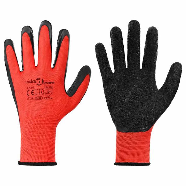 vidaXL Guantes de Trabajo 24 pcs Rojo y Negro 10 / xl