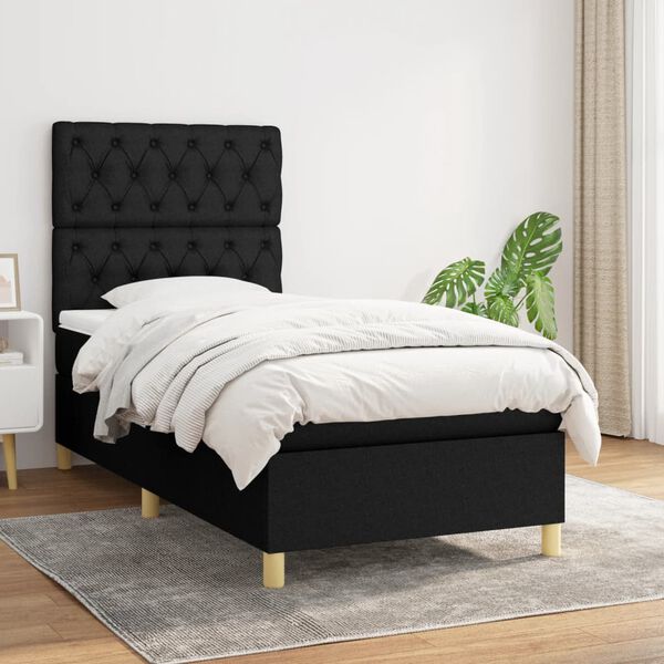 vidaXL Cama box spring con colch&oacute;n tela negro 80x200 cm