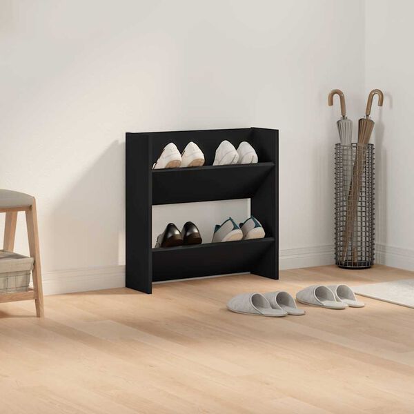 vidaXL Zapatero de pared madera contrachapada negro 60x18x60 cm
