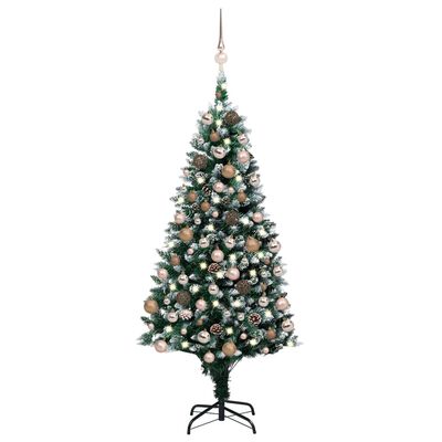 vidaXL Árbol de Navidad helado con luces, bolas y piñas 150 cm