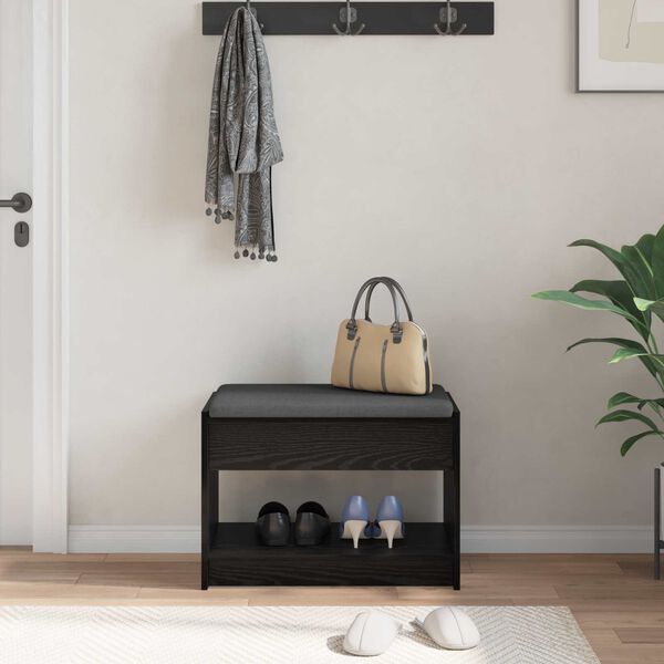 vidaXL Banco de entrada con coj&iacute;n Roble Negro 63 x 38 x 45 cm