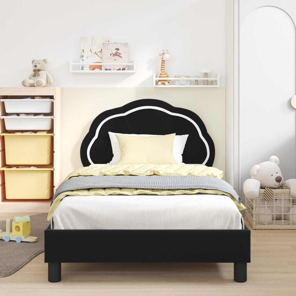 vidaXL Cama para ni&ntilde;os con cabecero Negro 90 x 190 cm Terciopelo