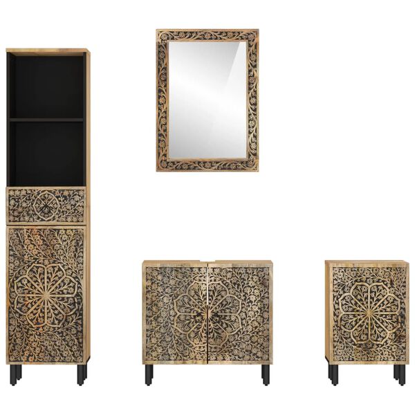 vidaXL Conjunto de muebles de ba&ntilde;o 4 piezas madera maciza de mango