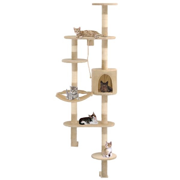 vidaXL Rascador de gatos de pared con poste de sisal 194 cm beige