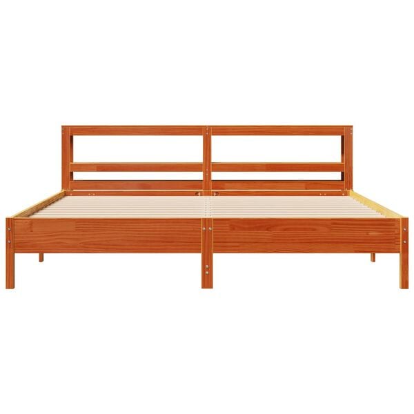 vidaXL Cama sin colch&oacute;n madera maciza de pino marr&oacute;n cera 200x200 cm