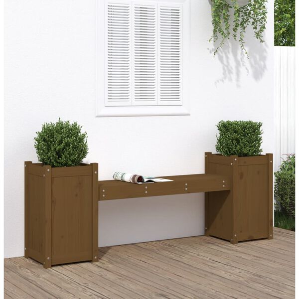 vidaXL Banco con jardineras madera maciza pino marrón miel 180x36x63cm