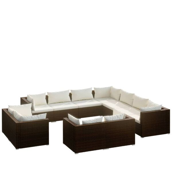 vidaXL Set muebles de jard&iacute;n 11 piezas cojines rat&aacute;n sint&eacute;tico marr&oacute;n