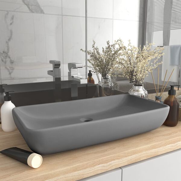 vidaXL Lavabo de lujo de cer&aacute;mica rectangular gris claro mate 71x38 cm