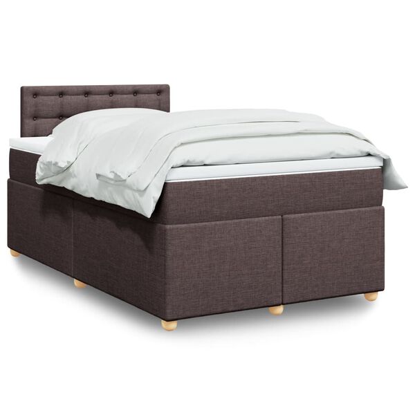 vidaXL Cama box spring con colch&oacute;n tela marr&oacute;n oscuro 120x200 cm